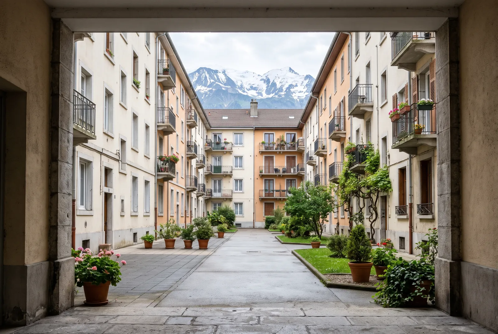 Cour intérieure d'un immeuble à Annemasse